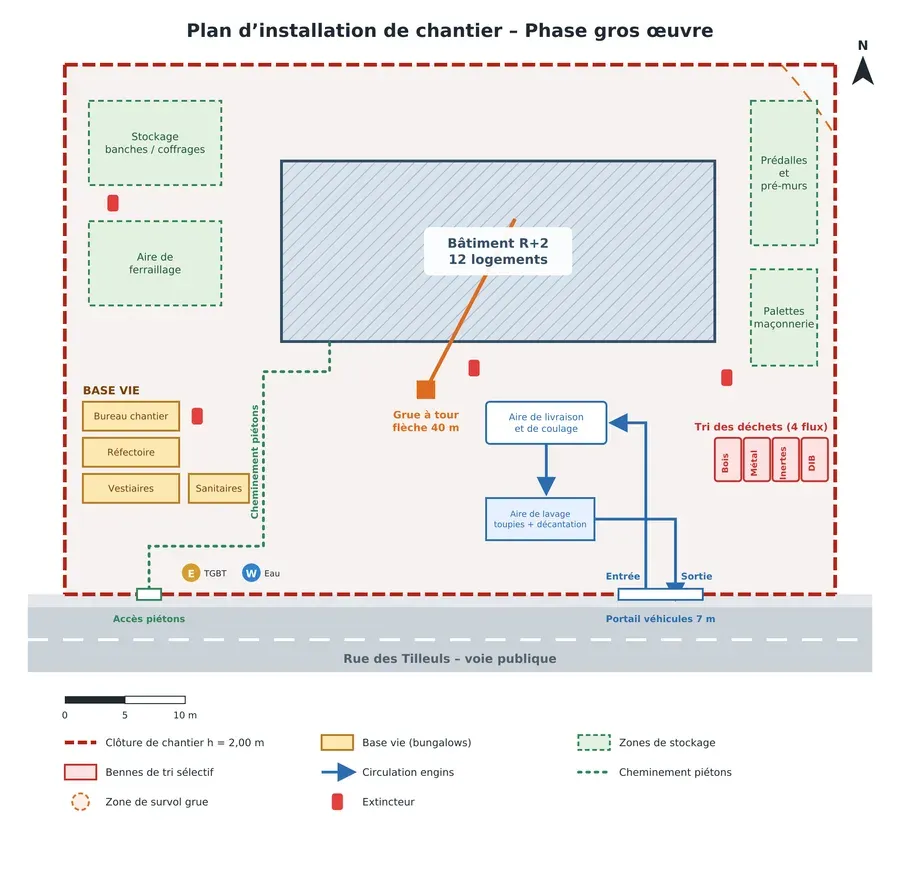 Plan d’installation de chantier (PIC) extrait d’un exemple de mémoire technique
